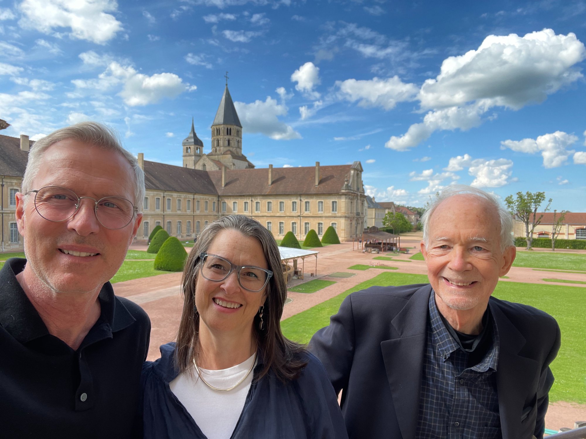David Malone with Patrick Wittmann and Catherine Stewart at the Abbey of Cluny