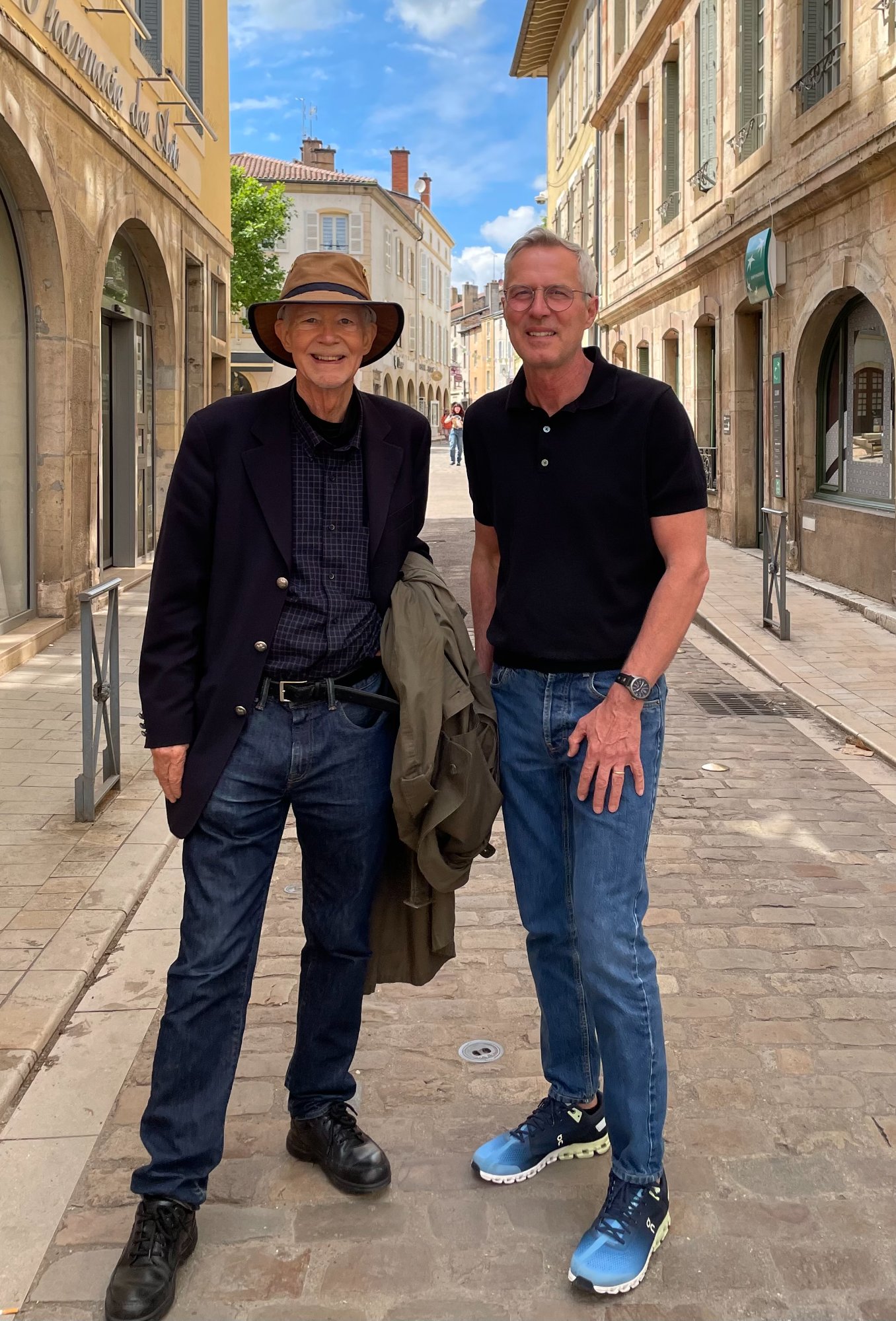 David Malone and Patrick Wittmann in the streets of Cluny, Burgundy
